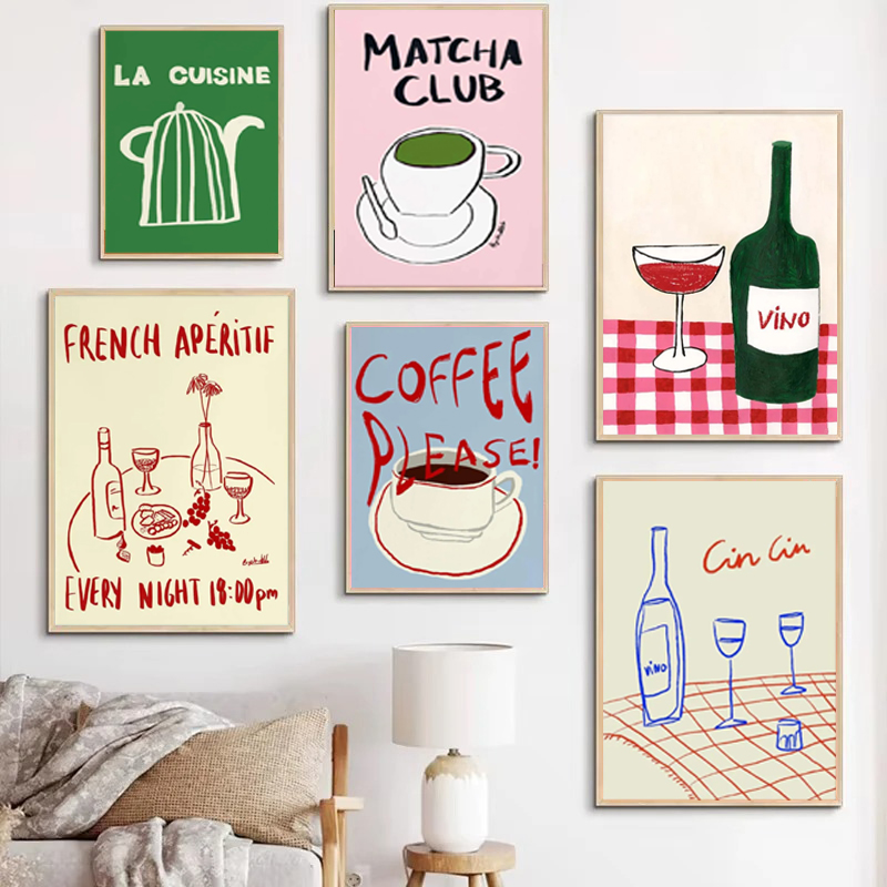 Coffee Tea Drawing - Colorful Drawings Abstract Art Food Posters