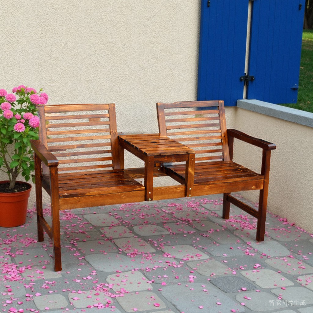Coffee Tea Gardens - Carbonized solid wood outdoor double coffee