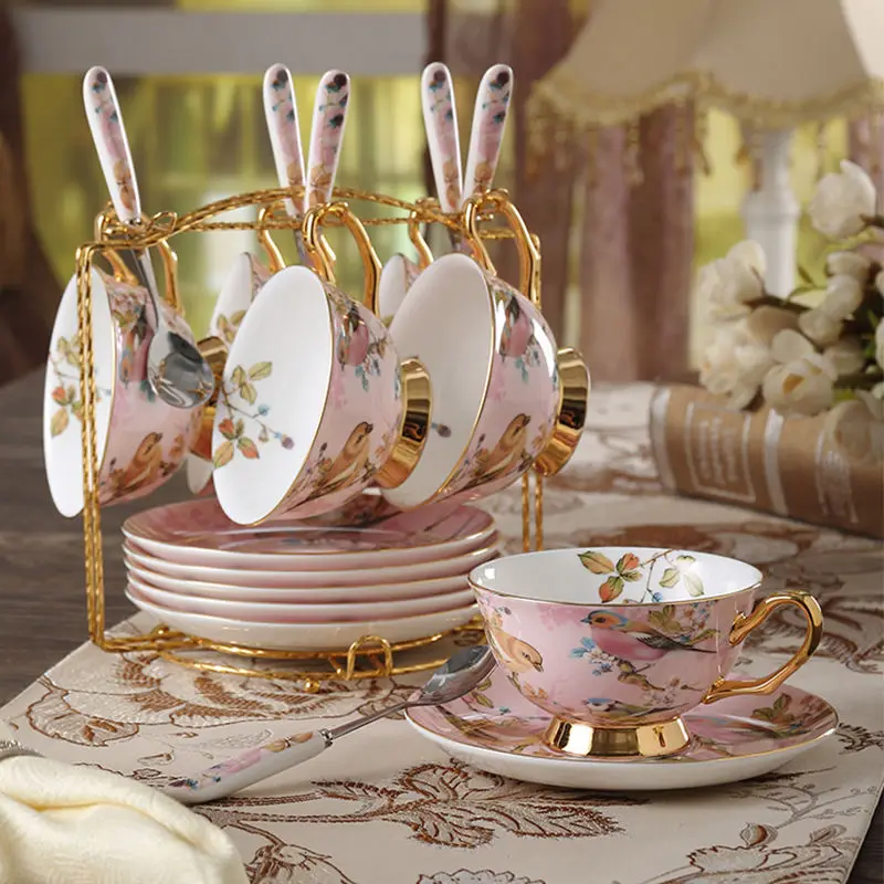 Coffee Tea Jar Set - Bone china Coffee Cup Set Pink