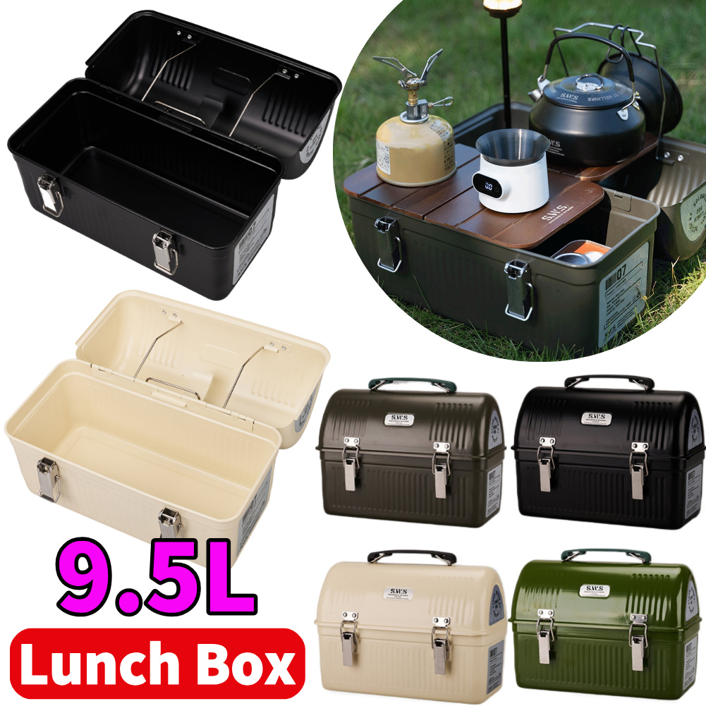 Coffee Tea Drawer Organizer - 9.5L Vintage Metal Lunch Box with