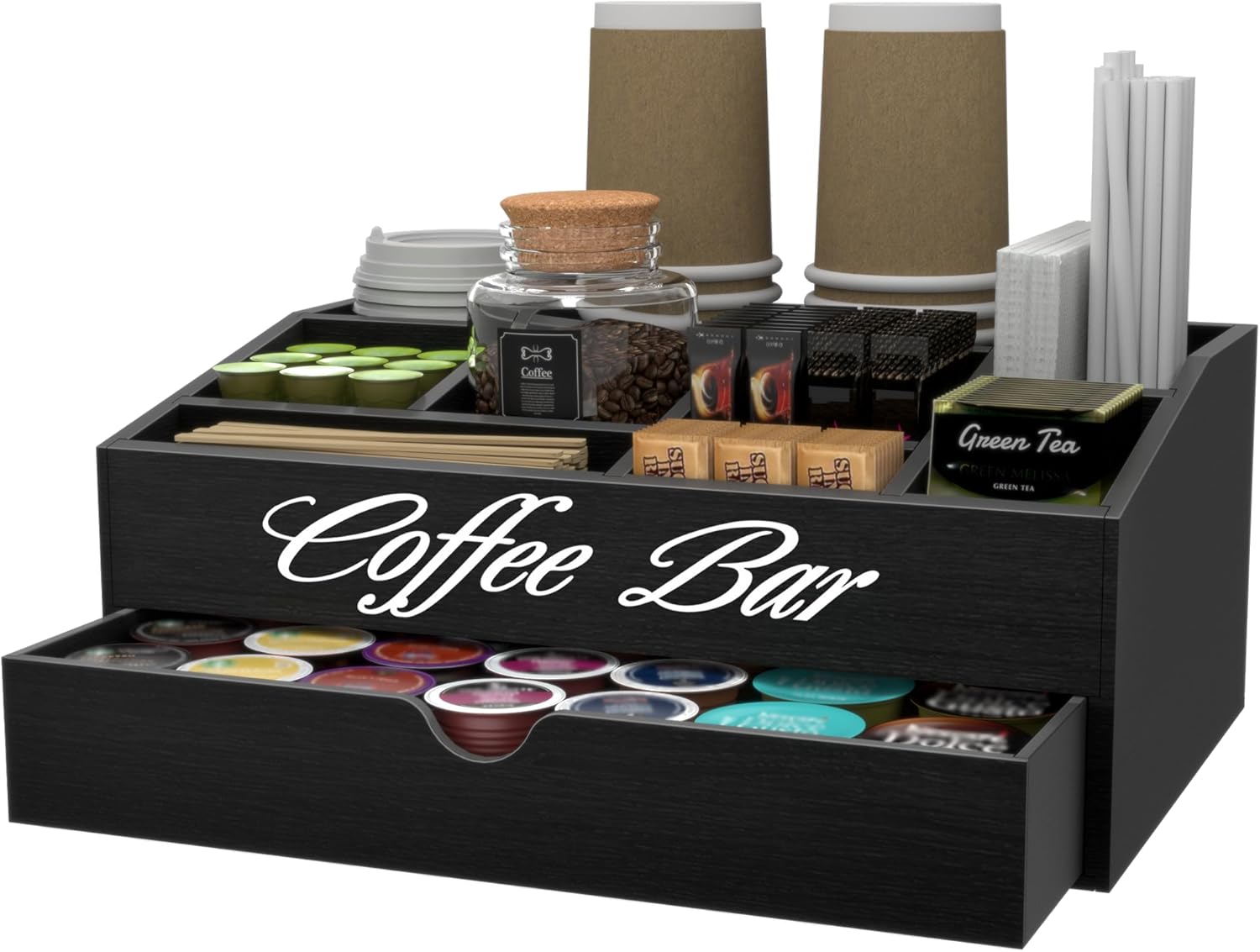 Extra Large Wooden Coffee Bar  - Coffee Tea Drawer Organizer 评论和价格