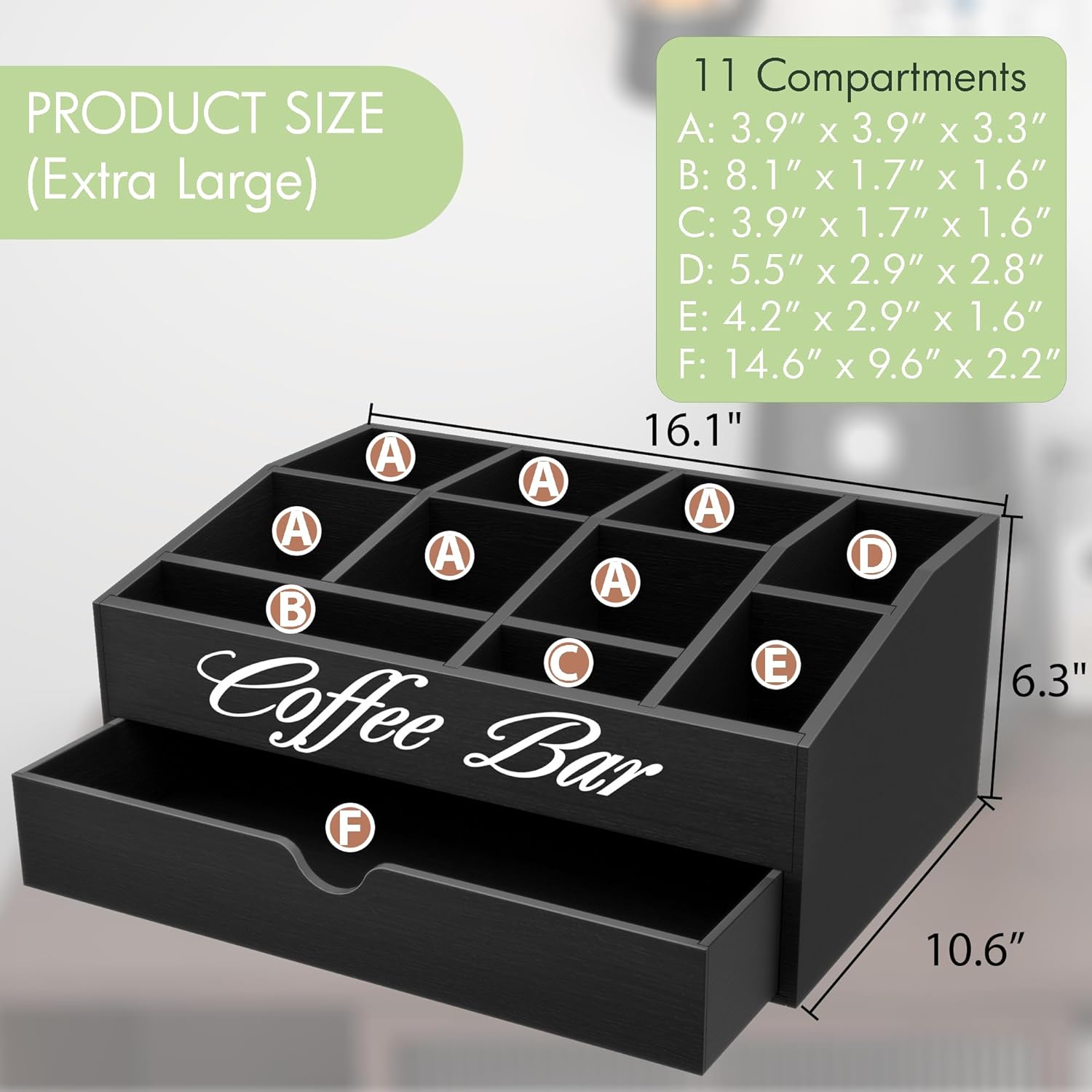 Extra Large Wooden Coffee Bar  - Coffee Tea Drawer Organizer 评论和价格