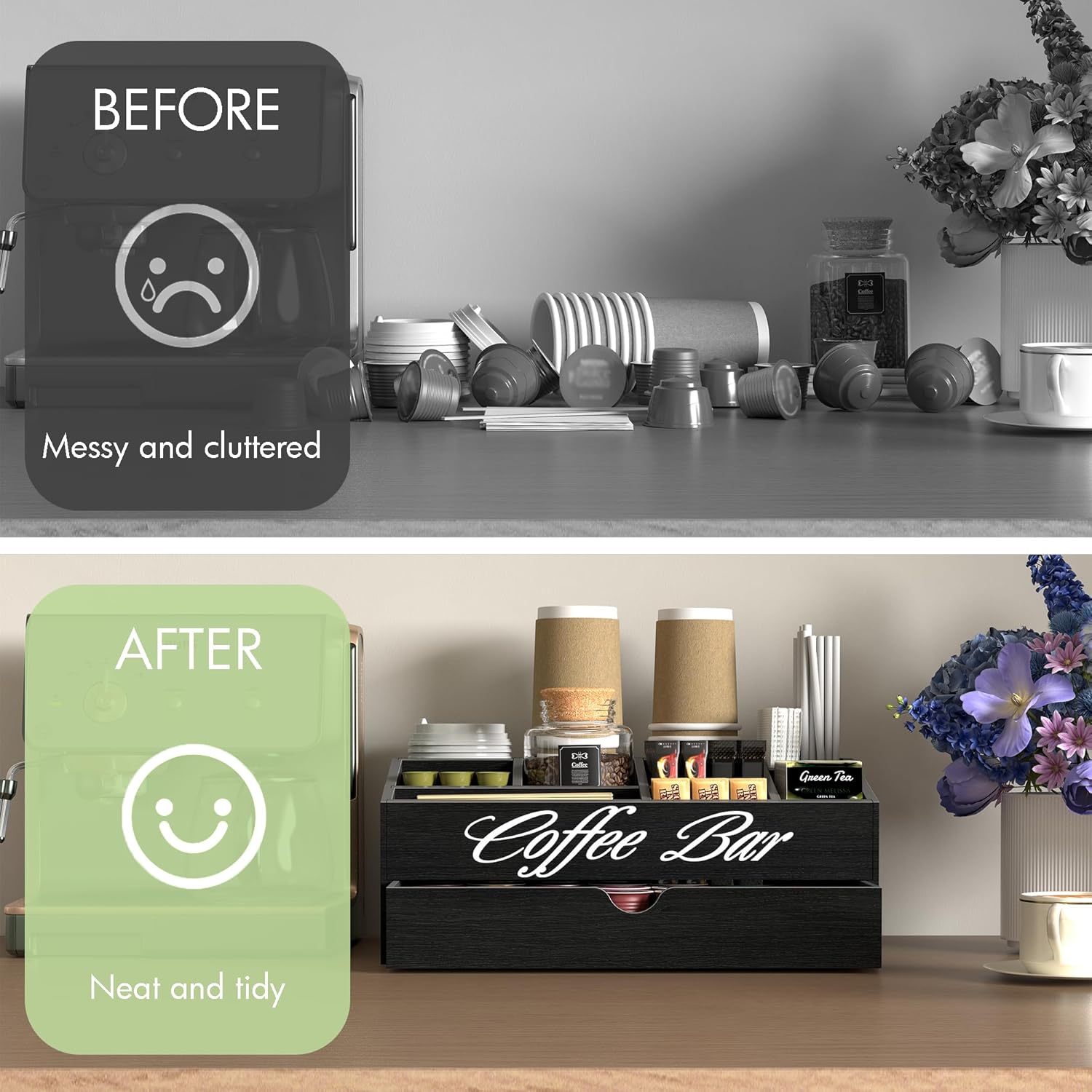 Extra Large Wooden Coffee Bar  - Coffee Tea Drawer Organizer 评论和价格