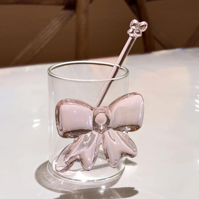 Pink Bow-Adorned Glass Coffee  - Tea Coffee Utensils 评论和价格