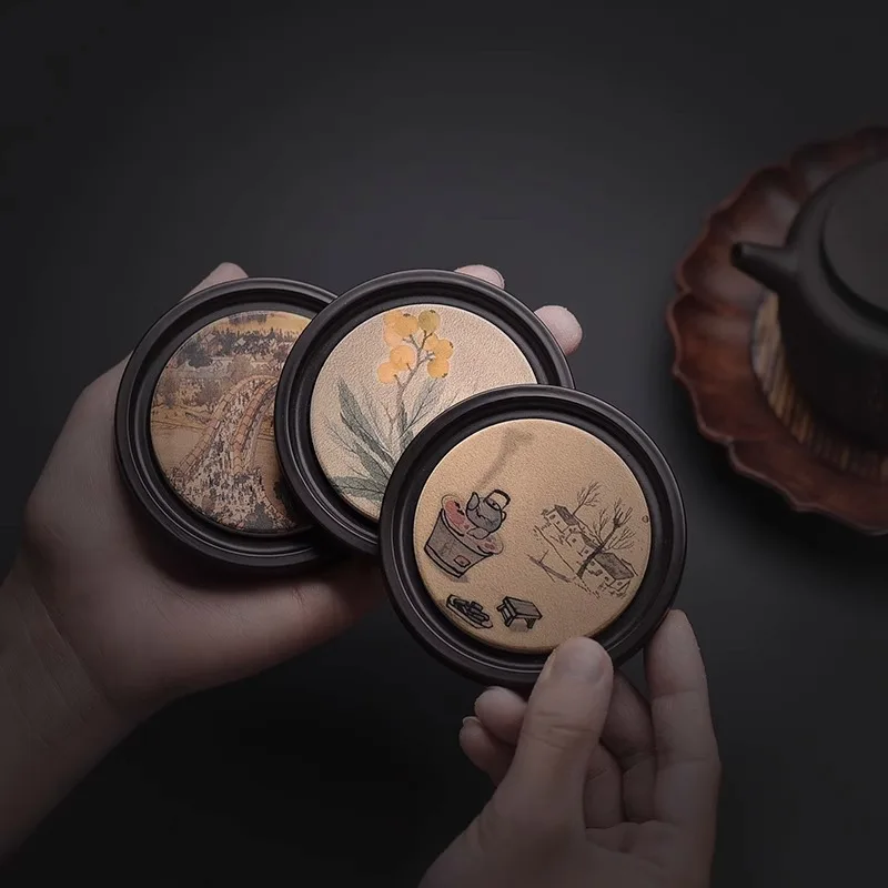 Round Wood Cup Mat Heat Resist - Coffee Tea In Chinese 评论和价格