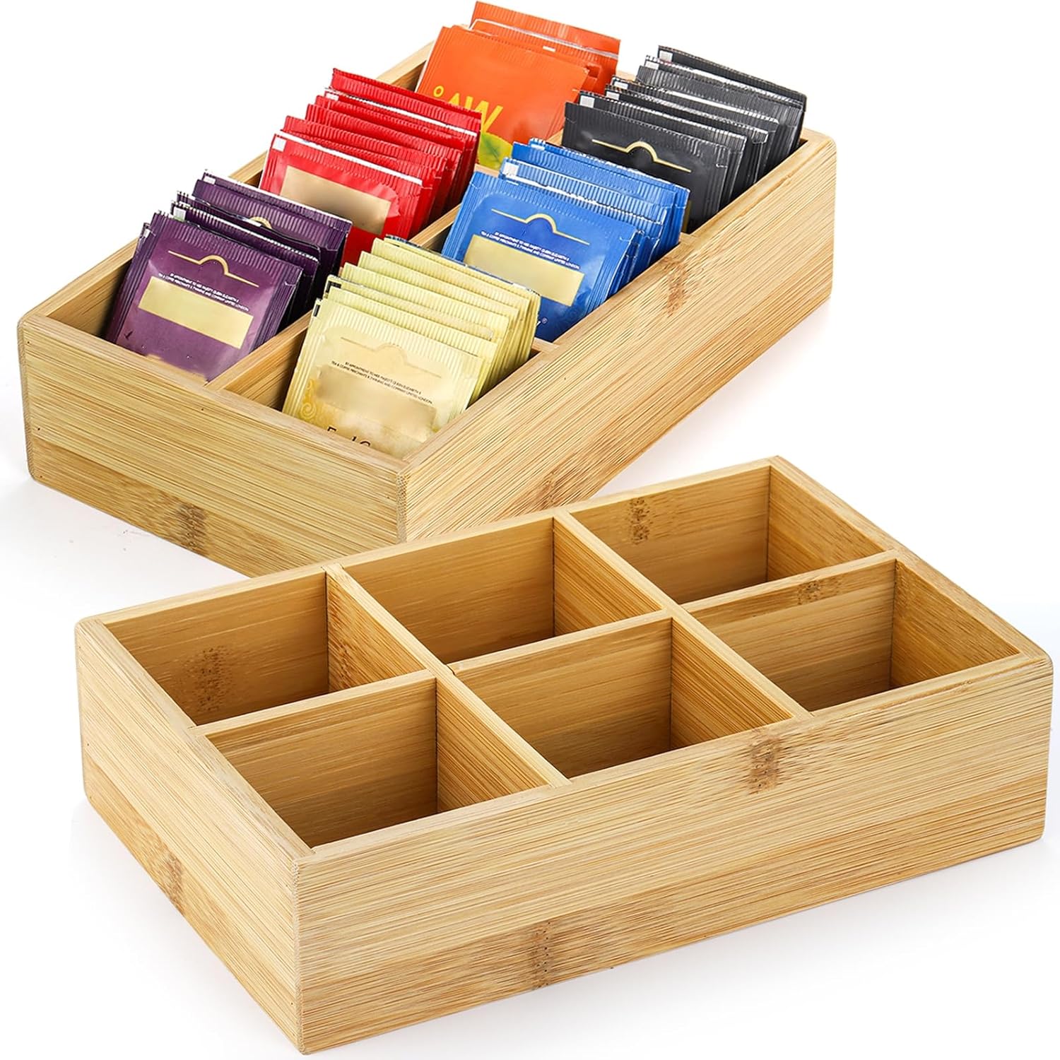 Bamboo Tea Bag Organizer 2 Pac - Coffee Tea Drawer Organizer 评论和价格