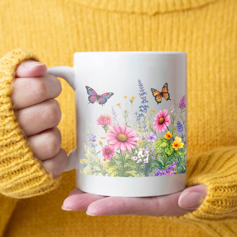 Ceramic cup white flower garde - Coffee Tea Gardens 评论和价格