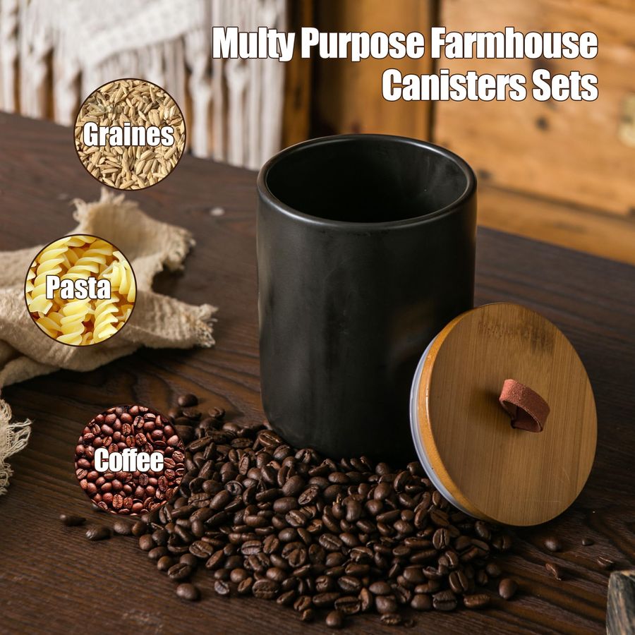 Black Ceramic Canister Set wit - Coffee Tea Jar Set 评论和价格