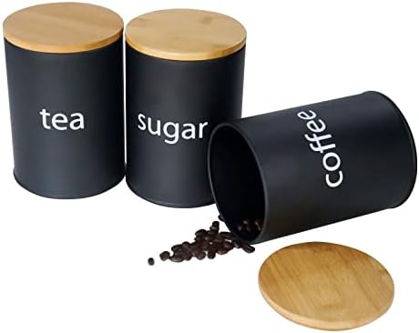 SOTECH Black Metal Kitchen Can - Coffee Tea Jar Set 评论和价格