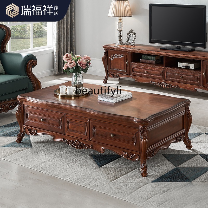 All solid wood coffee table Am - Coffee Tea Drawing 评论和价格