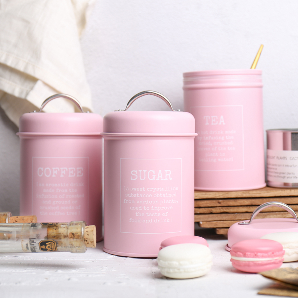 Set of 3 Canister Iron Kitchen - Coffee Tea Jar Set 评论和价格