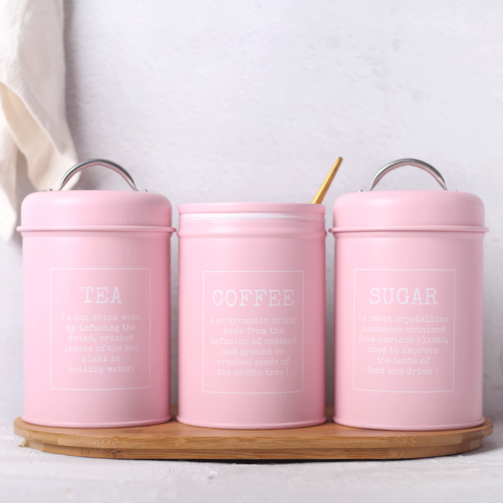 Set of 3 Canister Iron Kitchen - Coffee Tea Jar Set 评论和价格