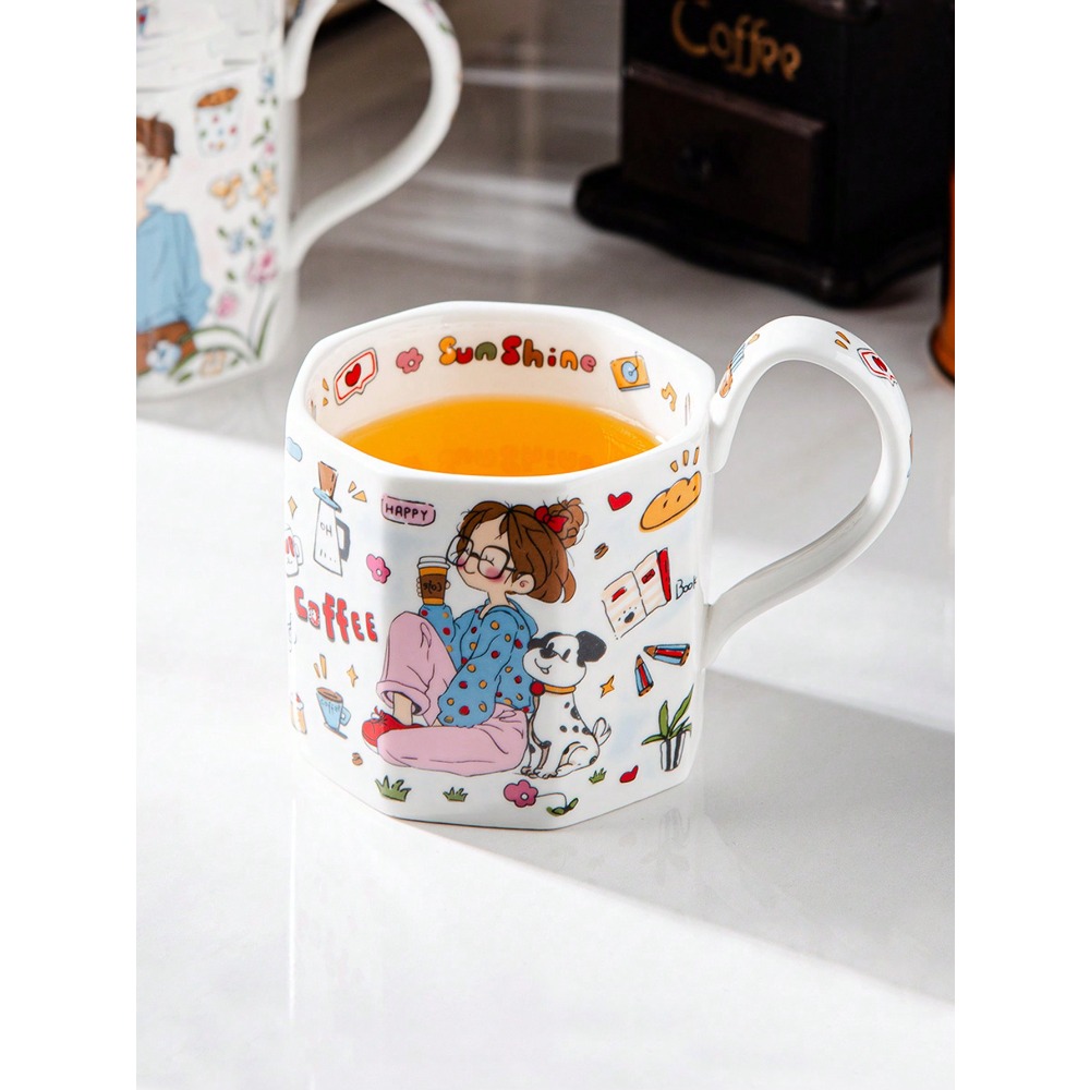 1pc Hand-Painted Cartoon Ceram - Coffee Tea Drawing 评论和价格