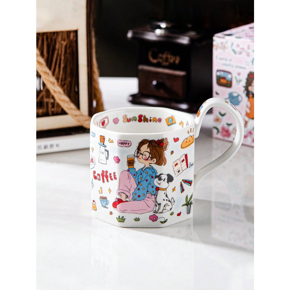 1pc Hand-Painted Cartoon Ceram - Coffee Tea Drawing 评论和价格