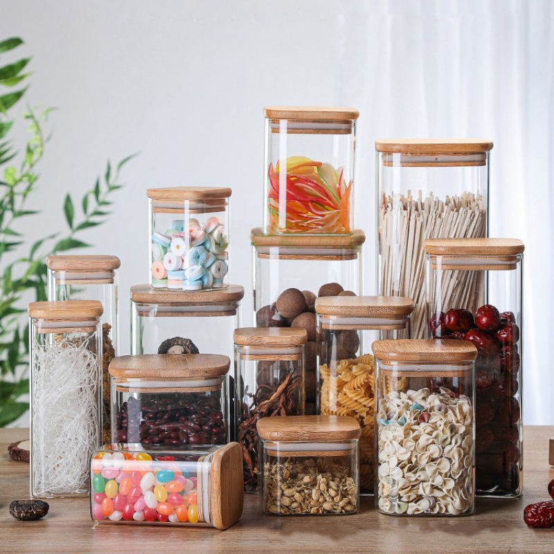 Bamboo Glass Tins Transparent  - Coffee Tea Drawer Organizer 评论和价格